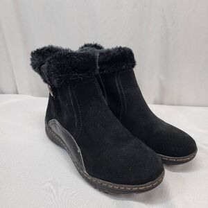 Bearpaw Black Suede Faux Fur Ankle Boots Women’s 11 M Winter Comfort